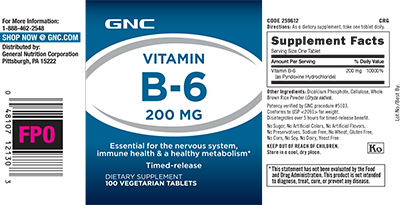 GNC Vitamin B-6 200 MG