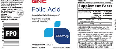 GNC Folic Acid 1000 MCG